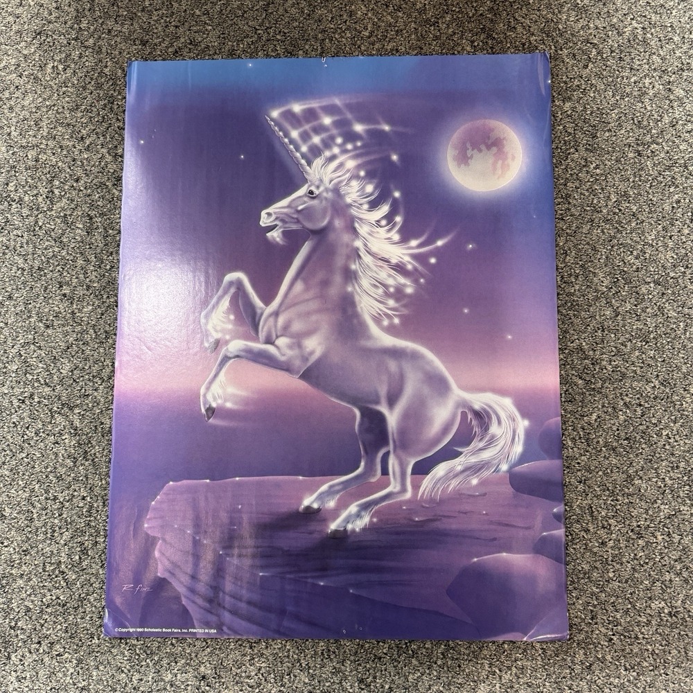 Vintage 1990 R. Fine Magic Unicorn Poster Scholastic Moon Celestial Fantasy